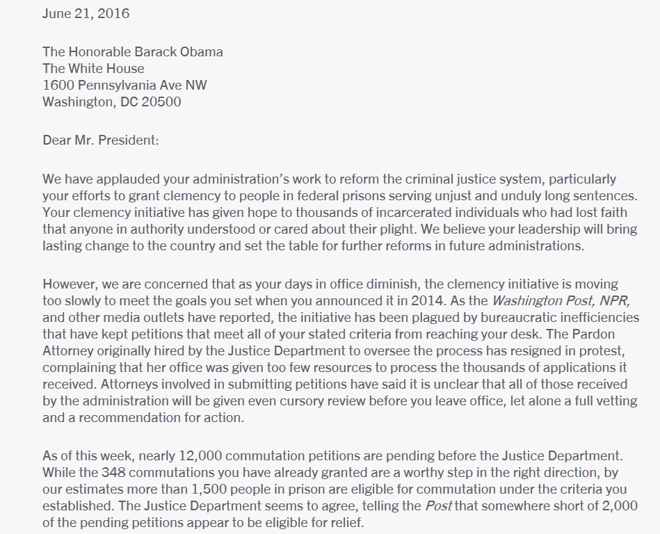 Open Letter to President Barack Obama on Clemency | The Justice Roundtable