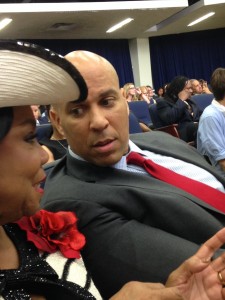 Senator Booker converses with Representative Frederica Wilson during event at White House       